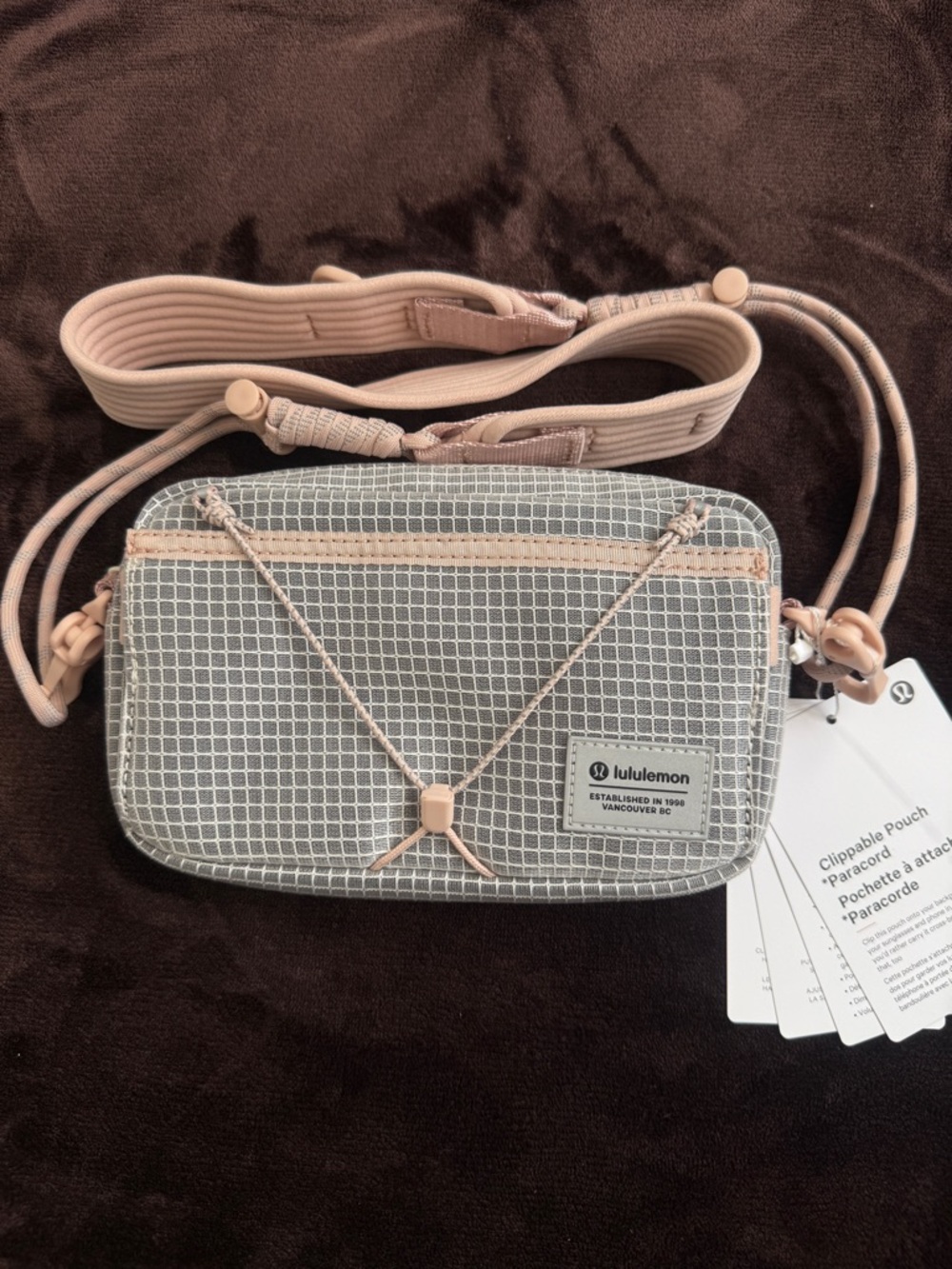 lululemon athletica Grid Micro Crossbody Pouch in Light Gray and Blush